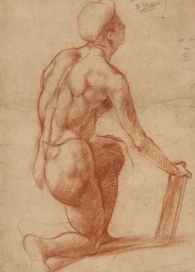 Study Of A Kneeling Figure With A Sketch Of A Face