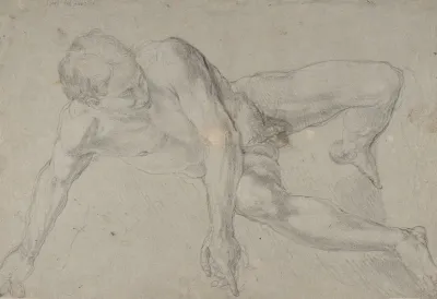 Study Of A Kneeling Nude Male Figure