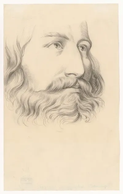 Study Of A Male Head With Moustache And Beard