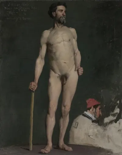 Study Of A Male Nude Leaning On A Staff