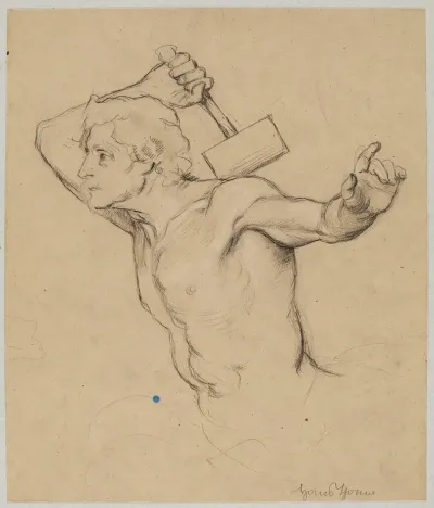 Study Of A Male Nude Raising A Hammer Bust Representation