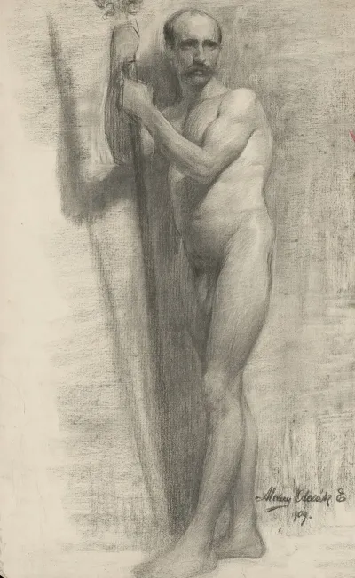 Study Of A Man Leaning On A Stick