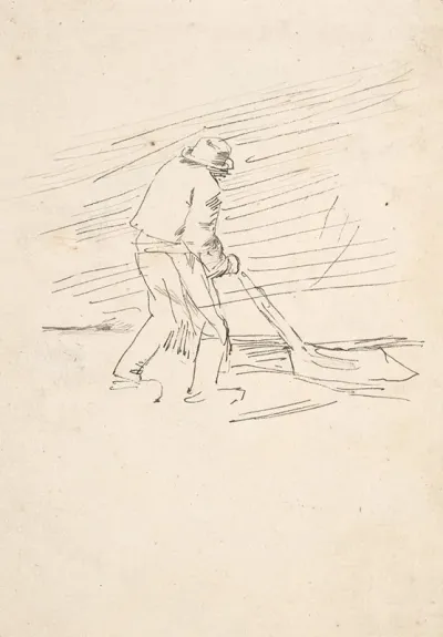 Study Of A Man Pushing A Plow