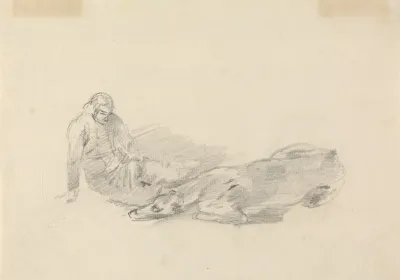 Study Of A Man Reclining Beside A Horse Lying Down