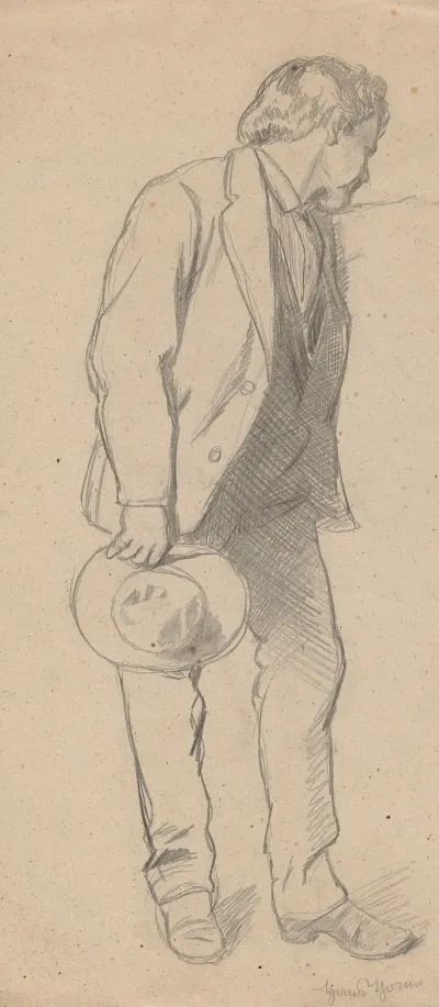 Study Of A Man With A Hat In His Right Hand