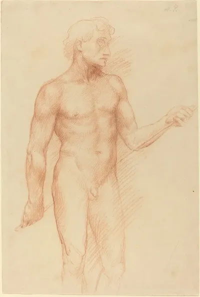 Study Of A Mans Figure Holding Rod Behind Back