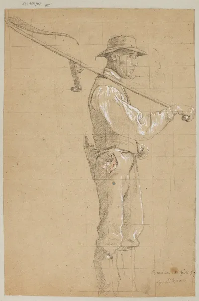 Study Of A Mower With A Scythe Over The Shoulder
