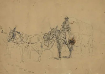 Study Of A Mule Team And Wagon With Driver