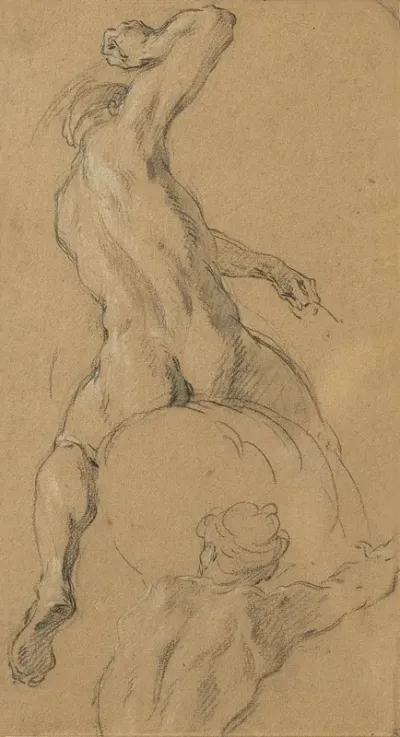 Study Of A Nude Horseman Seen From Behind His Right Arm Raised With A Study Of Another Man
