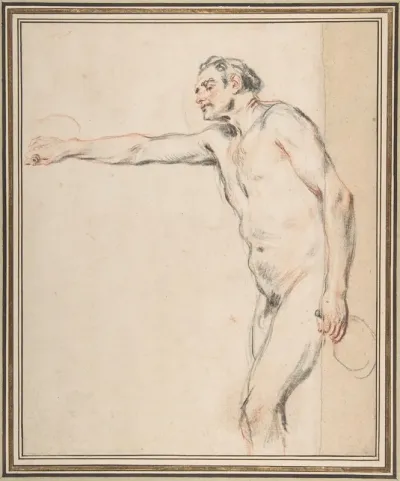 Study Of A Nude Man Holding Bottles