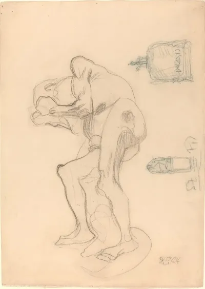 Study Of A Nude Old Woman Clenching Her Fists And Two Decorative Objects