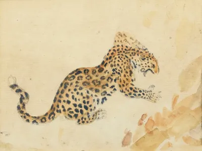 Study Of A Panther Attacking A Prey