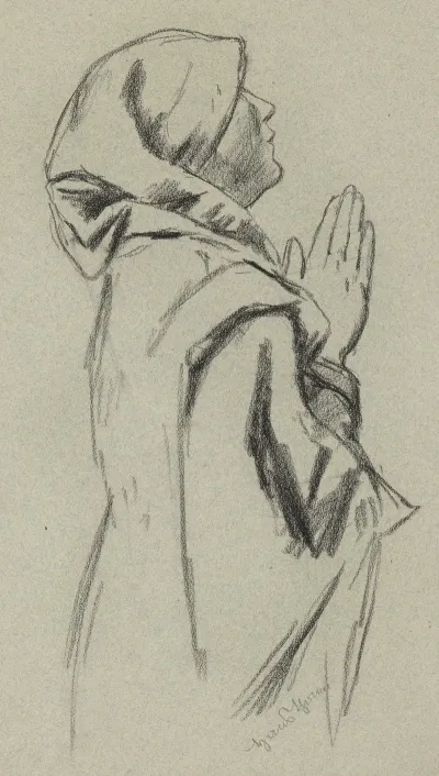 Study Of A Praying Woman In A Shawl With Her Hands Folded