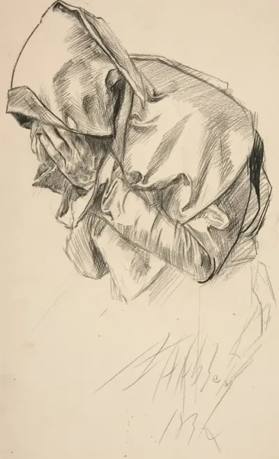 Study Of A Robed Figure Crying For The Quest Of The Holy Grail Mural Series At Boston Public Library
