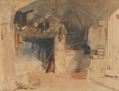 Study Of A Rustic Interior Scene