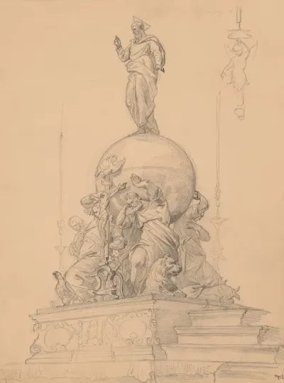 Study Of A Sculptural Group With Evangelists Carrying The Globe