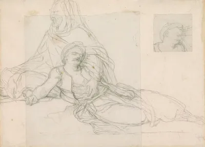 Study Of A Seated Egyptian Warrior And His Wounded Comrade For Napoleon Pardoning The Rebels At Cairo