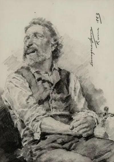 Study Of A Seated Man Holding A Crucifix
