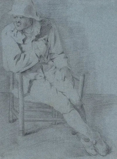 Study Of A Seated Man One Hand Resting Inside His Jacket