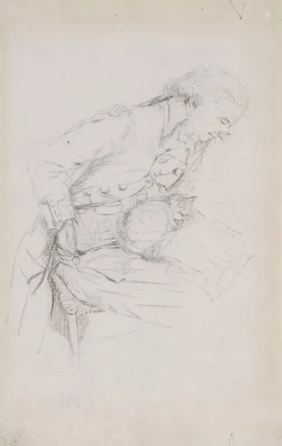 Study Of A Seated Man Reading With A Cat On His Lap