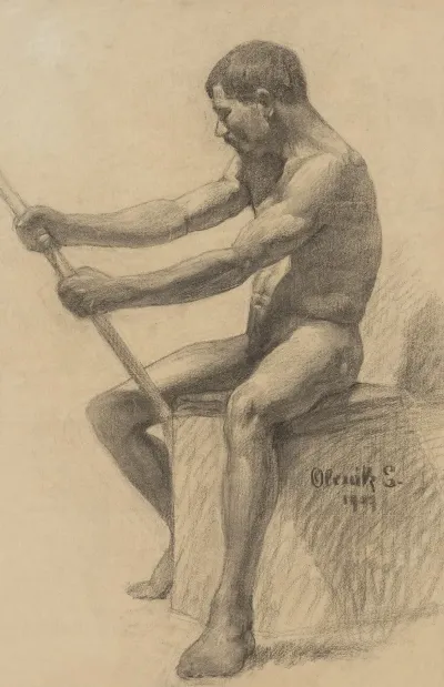 Study Of A Seated Man With A Cane