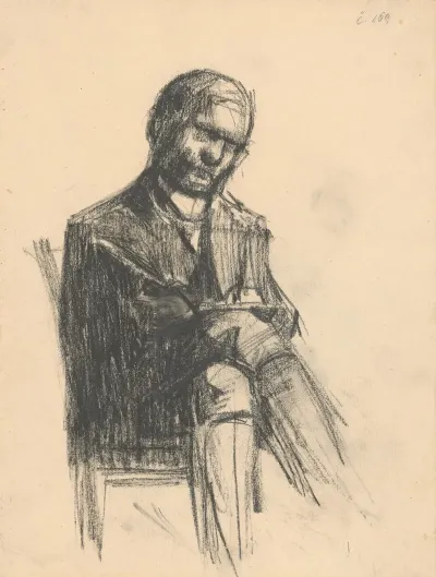 Study Of A Seated Man Writing On His Knees With A Quill