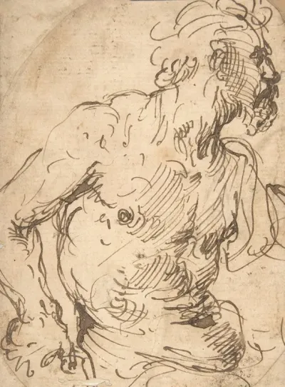 Study Of A Seated Nude Bearded Man In Half Length