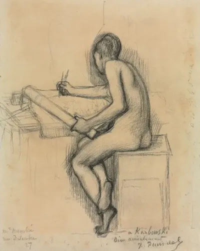 Study Of A Seated Nude Female Model Drawing