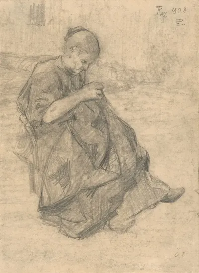 Study Of A Seated Woman Sewing