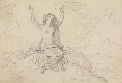 Study Of A Semi Nude Woman Sitting With Her Arms Raised Over Her Head