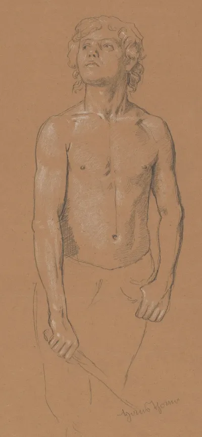 Study Of A Semi Nude Young Man With A Sword In His Left Hand