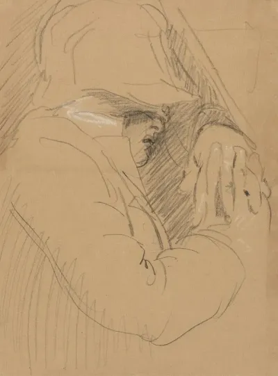 Study Of A Sleeping Man With A Hat And Clasped Hands