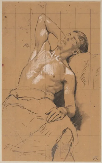 Study Of A Sleeping Young Man Semi Nude Seated