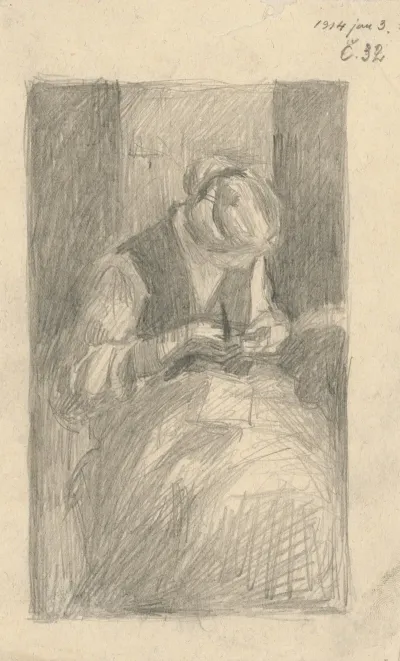 Study Of A Steated Woman Sewing