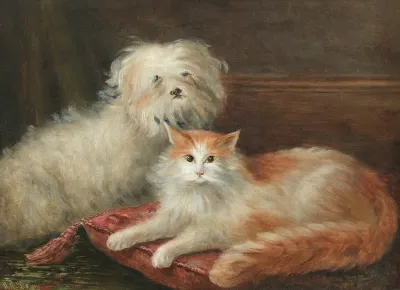 Study Of A Terrier And A Cat