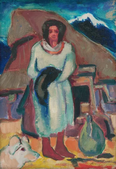 Study Of A Village Girl In Front Of A Cottage