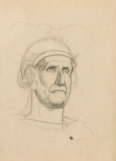 Study Of A Warriors Head In A Helmet