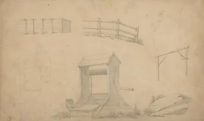 Study Of A Well And Fences Perhaps Intended For Student Practice