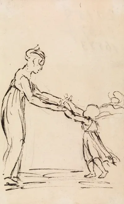 Study Of A Woman And Child Playing
