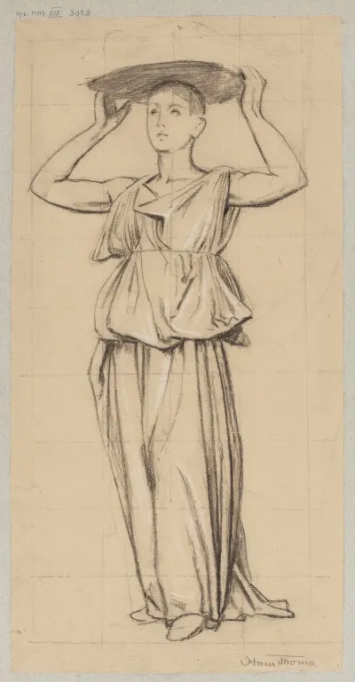Study Of A Woman Carrying A Flower Basket On Her Head