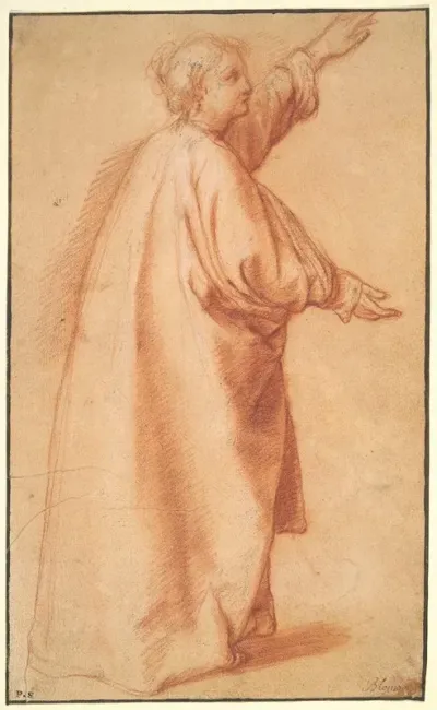 Study Of A Woman In A Wide Mantle