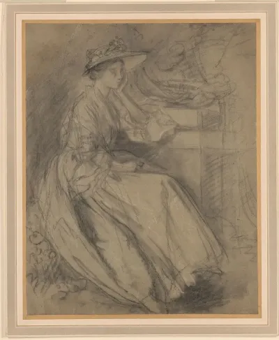 Study Of A Woman Seated Beside A Plinth