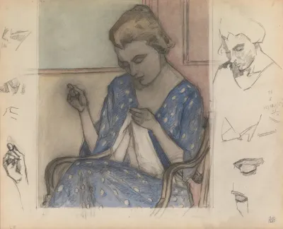 Study Of A Woman Sewing
