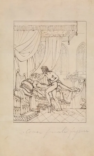 Study Of A Woman Sleeping In Her Chamber And A Man Standing Over Her Bed