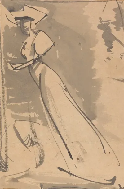 Study Of A Woman With Wide Hat