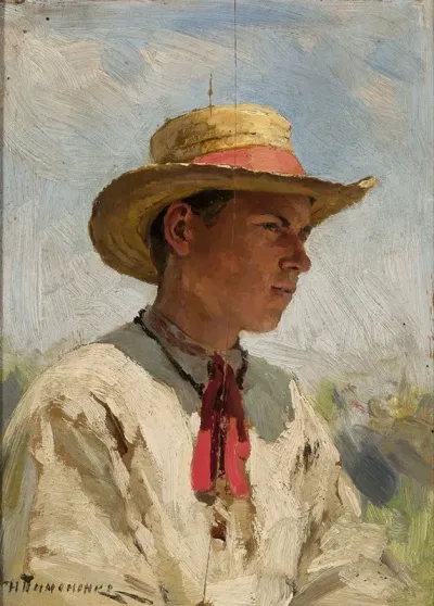 Study Of A Young Boy In A Straw Hat