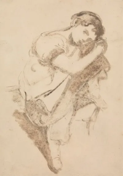 Study Of A Young Girl Resting Her Head On Her Knee