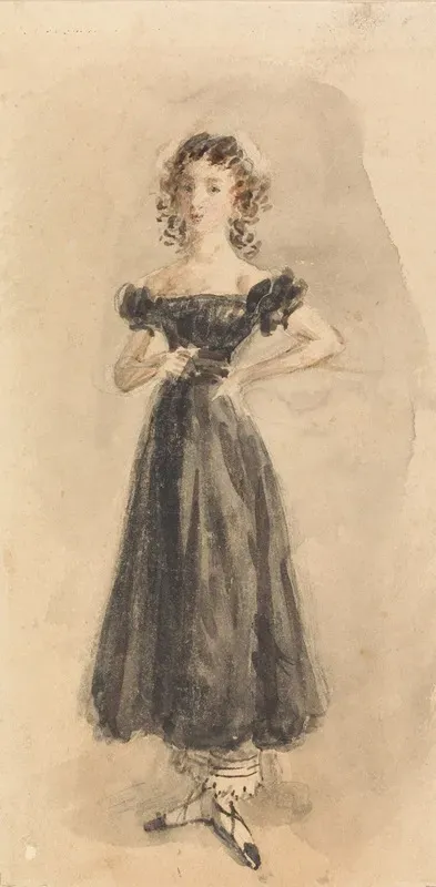 Study Of A Young Girl With Ringlets In A Black Evening Dress
