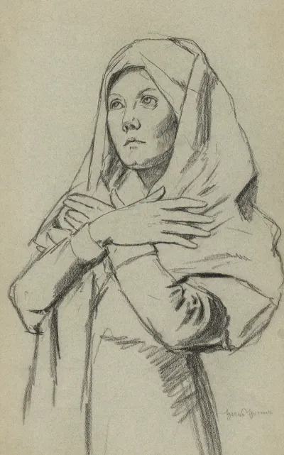 Study Of A Young Woman In A Long Shawl With Her Arms Crossed On Her Chest