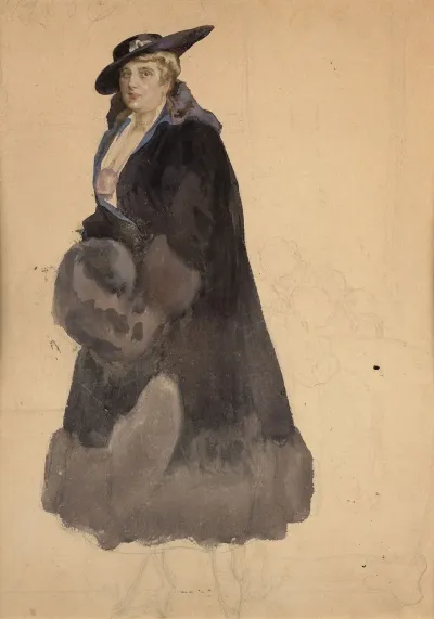 Study Of An Elegant Woman In A Black Coat